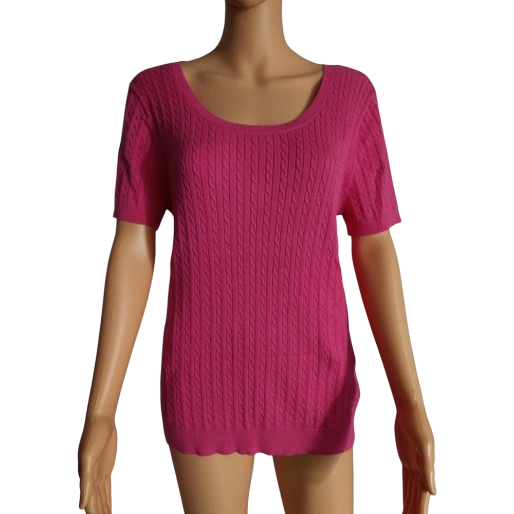 Lauren Ralph Lauren XL Pink Cable Knit Short Sleeve Sweater